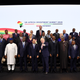 Britain’s prime minister Boris Johnson poses with representatives of African countries